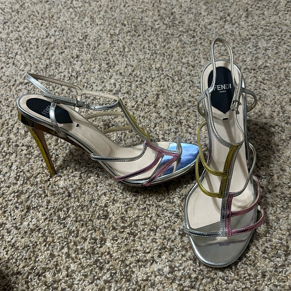 Fendi metallic strappy heels